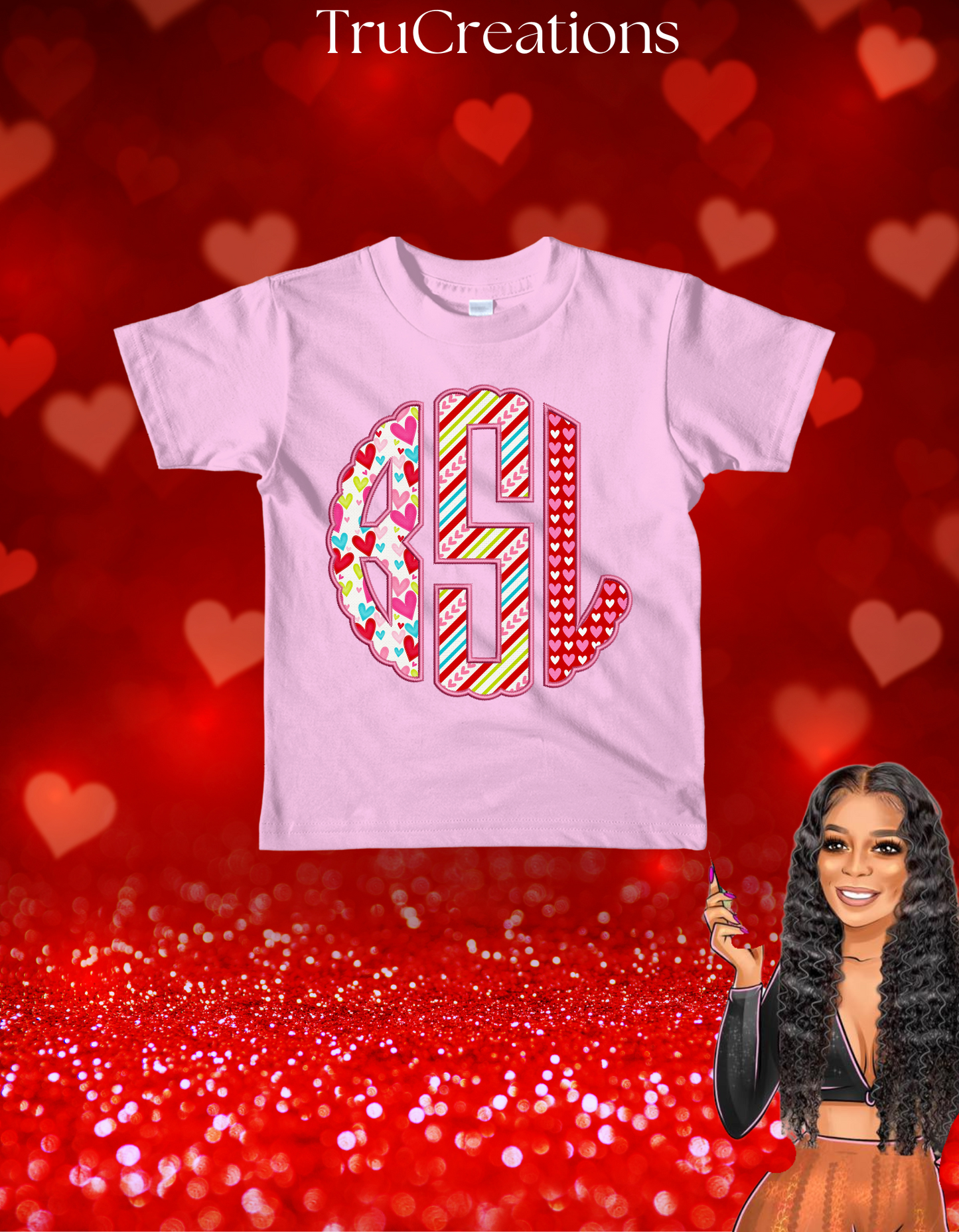 Girls Valentine Monogram T-Shirt