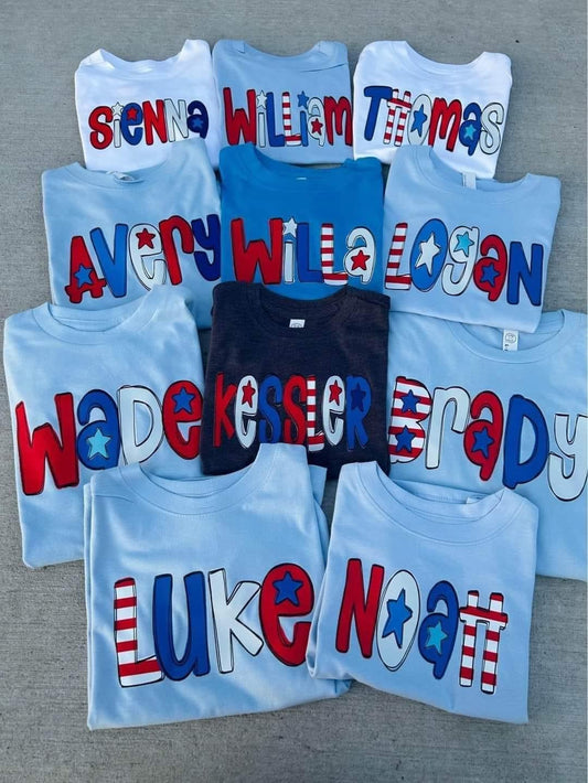 Kids 4th of July Name Tee