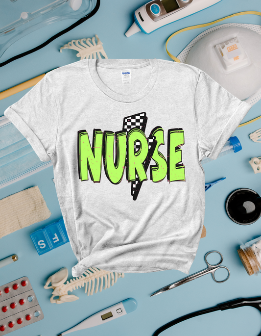 Checkered Lightning Bolt Nurse Tee