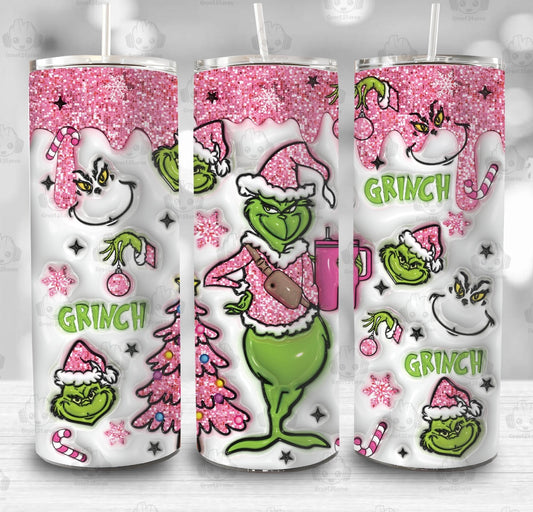 Pink Glitter Grinch Tumbler