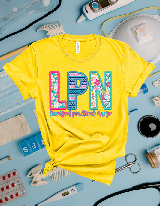 Faux Embroidered LPN Tee