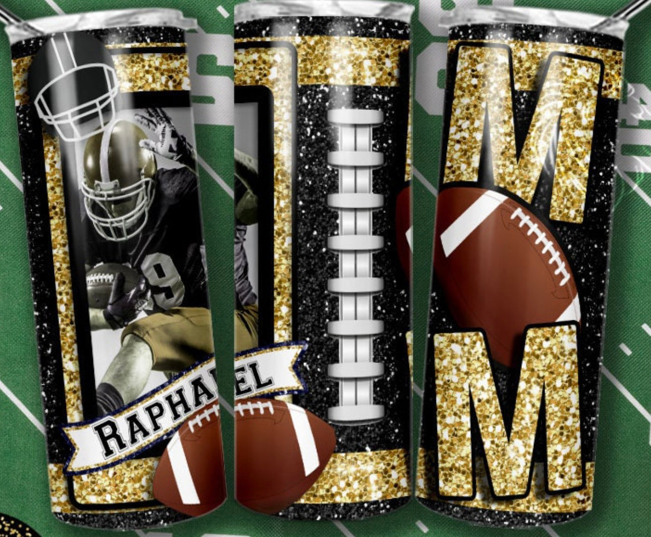 Glitter Football Tumbler w/ Picture