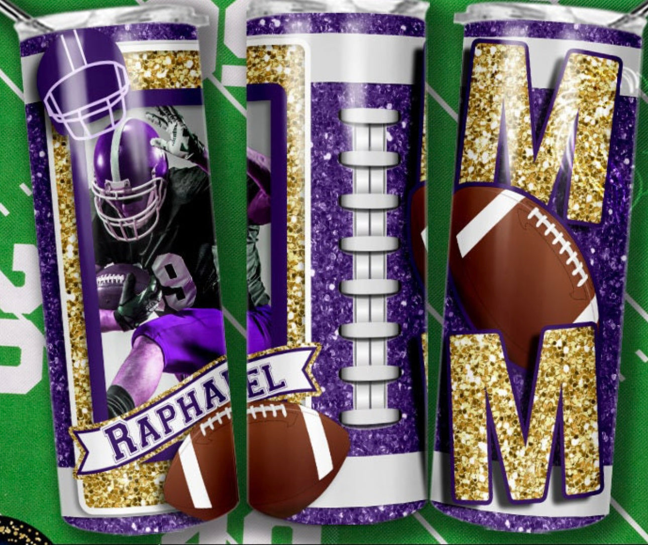 Glitter Football Tumbler w/ Picture