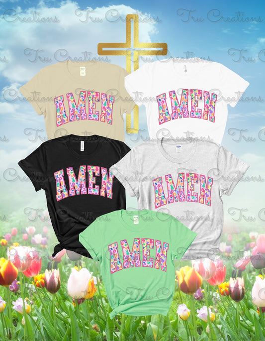 Faux Embroidered Amen Tee