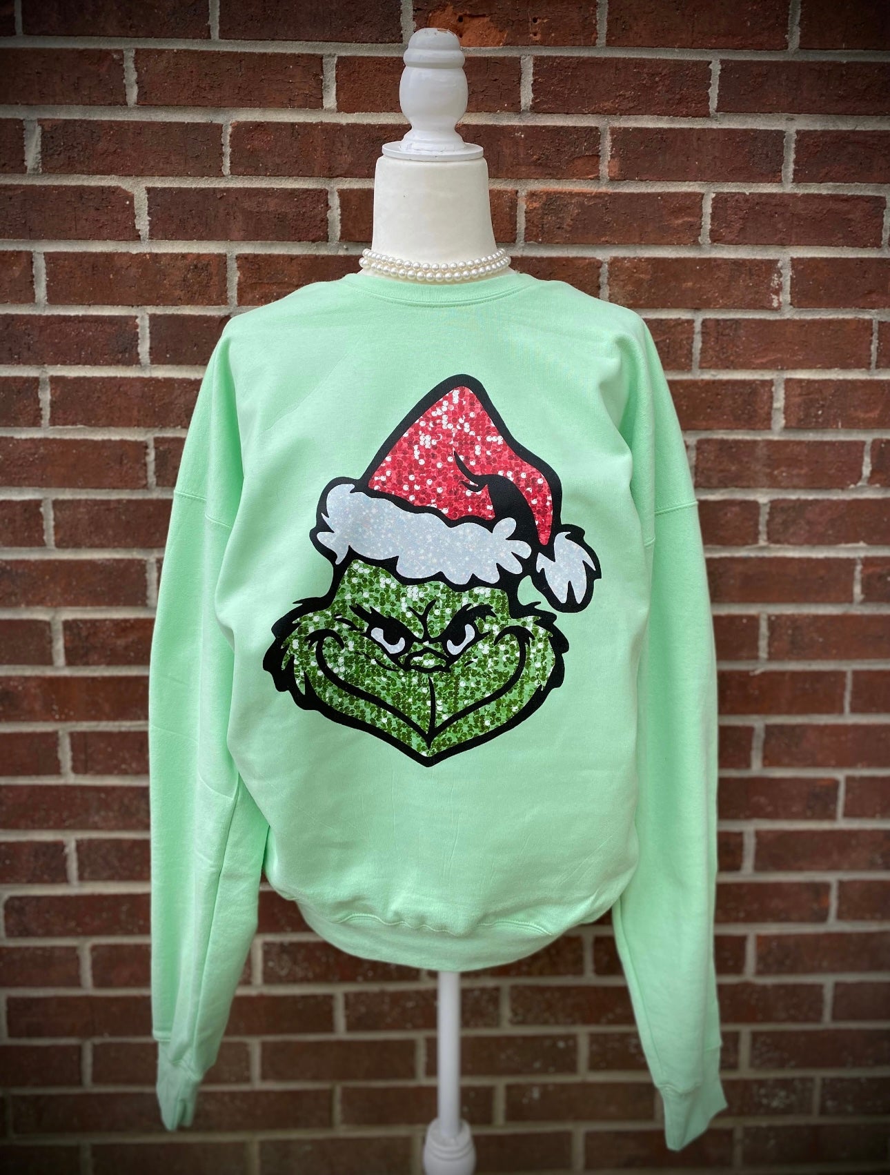 Sequin Grinch Face Sweatshirt