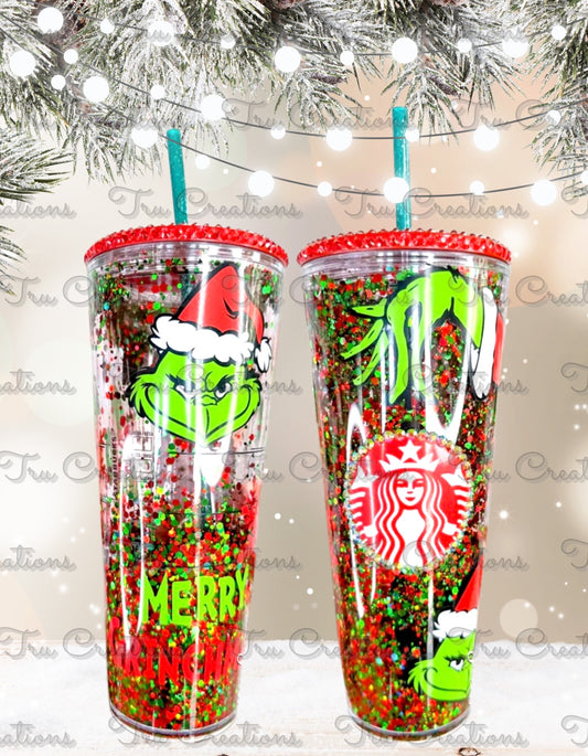 Red & Green Grinch Snowglobe Tumbler