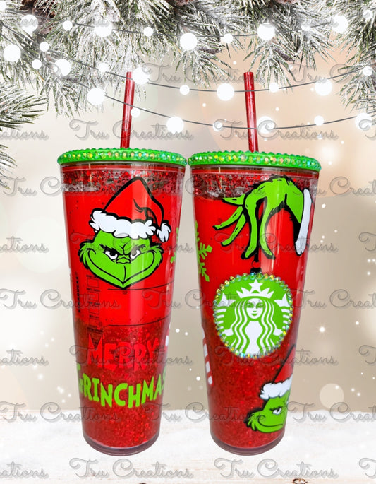 Red Grinch Snowglobe Tumbler