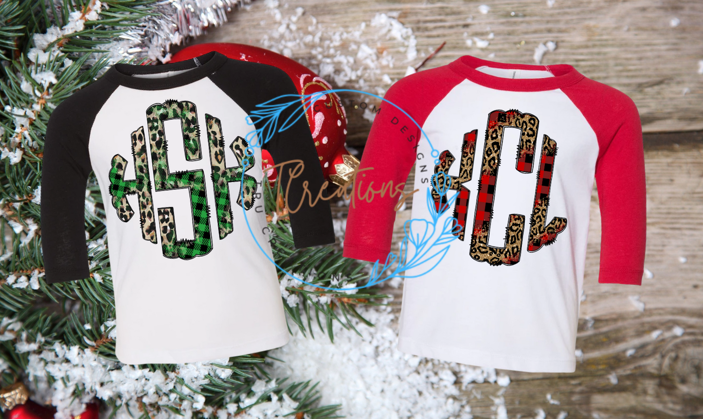 Kids Christmas Monogram Raglan